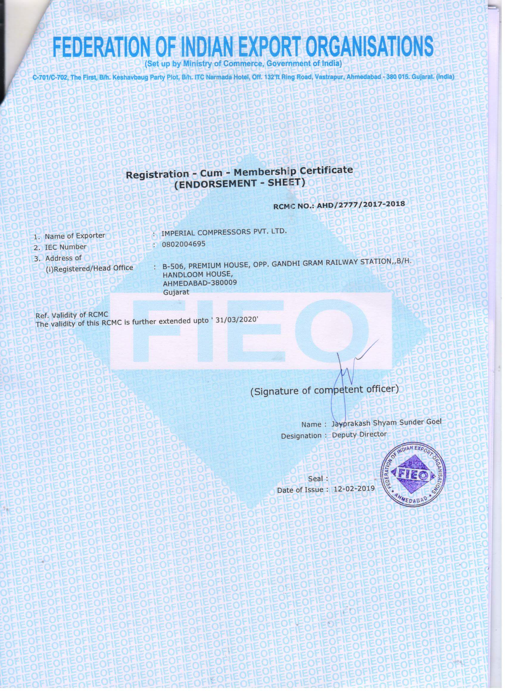RCMC Certificate